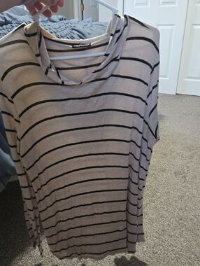 HEIMISH USA Beige & Black Striped Long Sleeve Hooded Tee